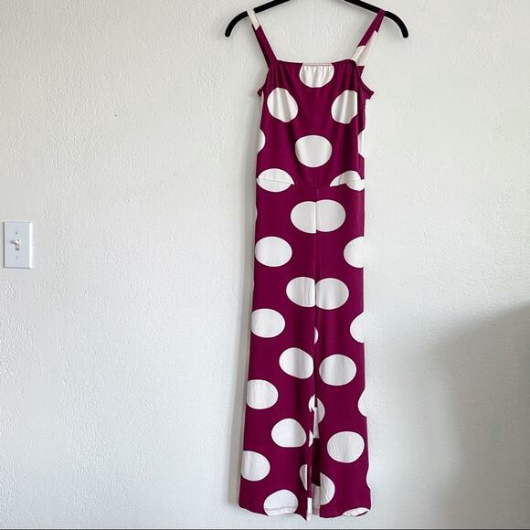 Capella Burgundy Polka Dot Cropped Leg Jumpsuit Size Medium - Picture 2 of 10